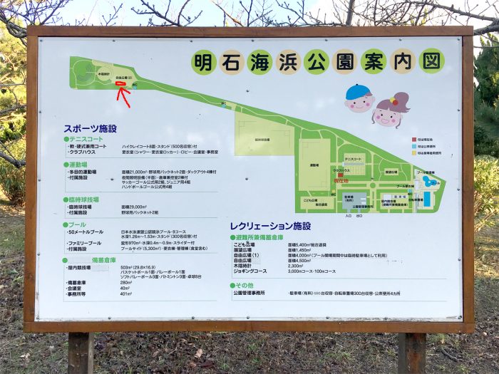 明石海浜公園スケボースポット 案内図