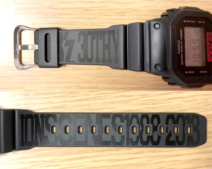 B'z × G-SHOCK DW-5600 “LIMITED MODEL”（ブラック）レビュー･感想 30周年 exhibition ベルトの文字[B'z 30TH YEAR EXHIBITION SCENES 1988-2018]